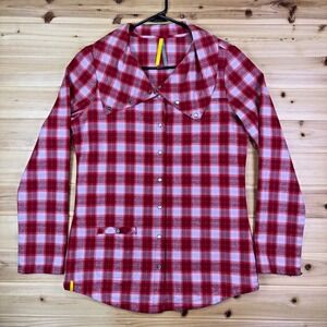 Lole Blouse Womens 8 Red Plaid Moisture Wicking Quick Dry Button Up Shirt